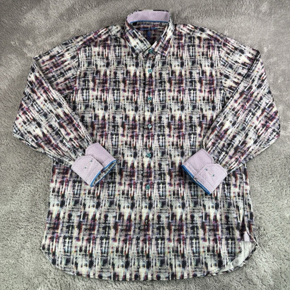 Visconti Black Abstract Print Shirt Mens L Flip Cuff 100% Cotton Multicolor